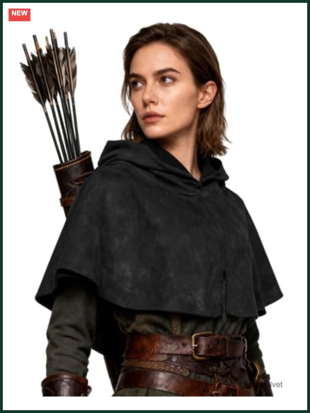 Medieval Hooded Cloak Costume Cape Faux Suede Renaissance